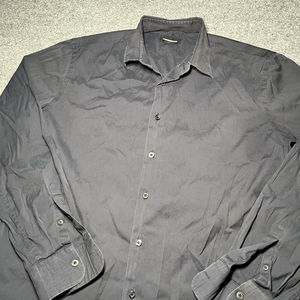 Prada Milano Shirt Mens 42 16.5 Dark Gray Button Up Cotton Blend Long Sleeve